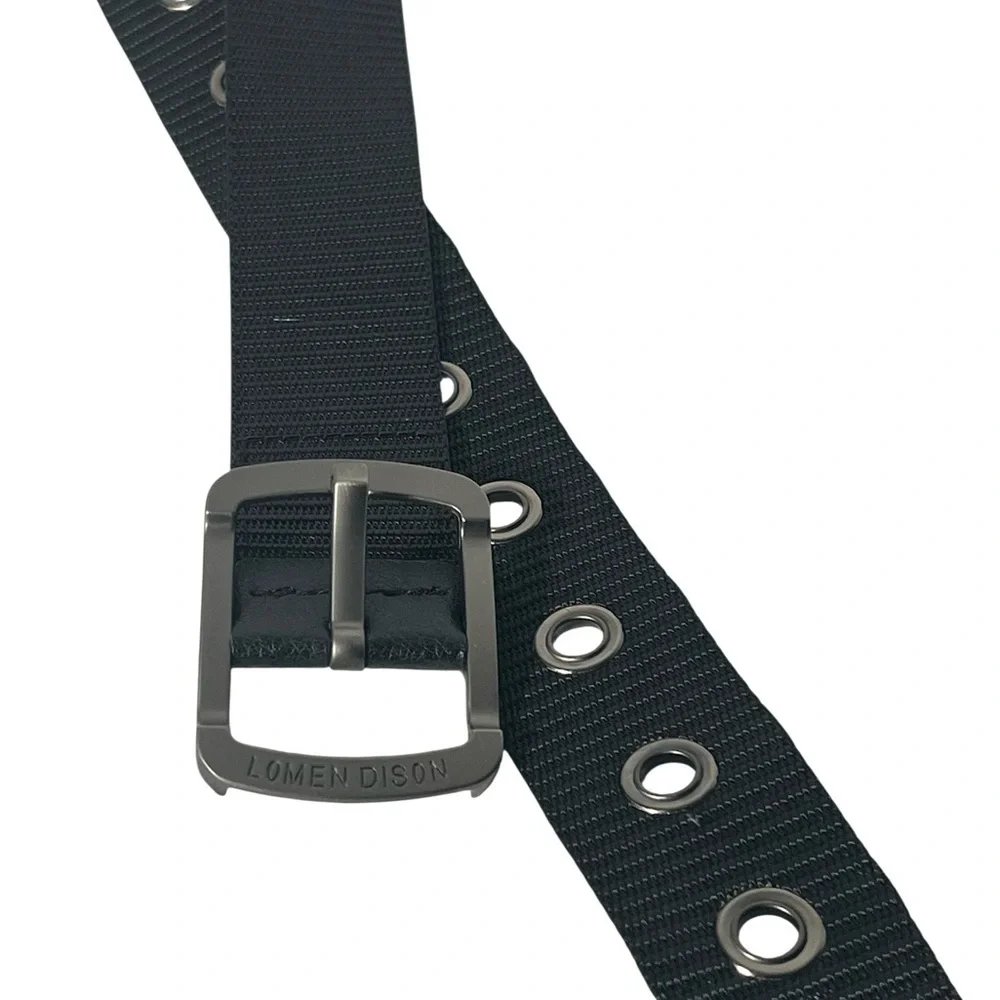 Lomen Dison Tactical Golf Belt Black Nylon Webbed Adjustable Belt Fits 34-44